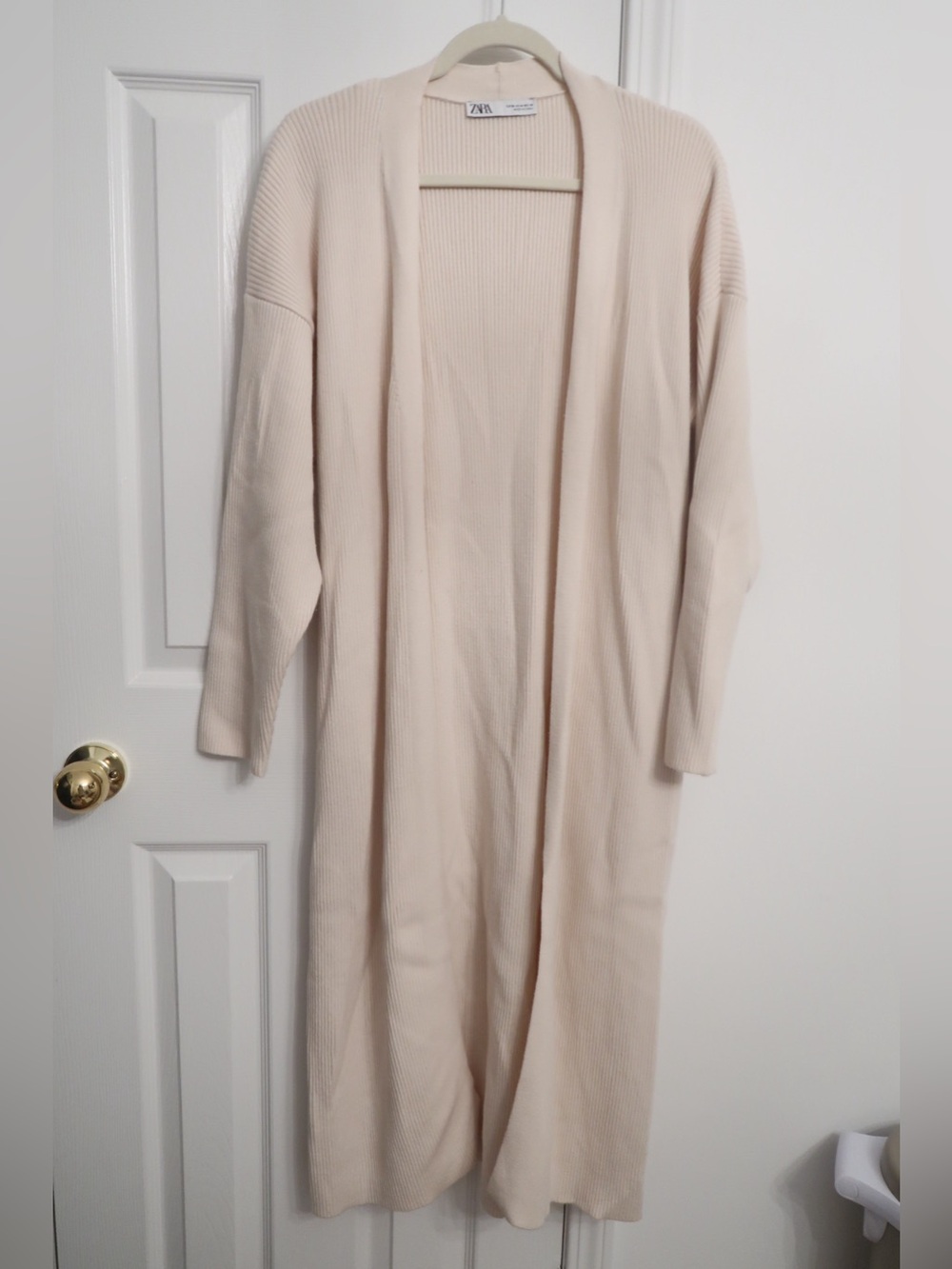 Zara Ribbed Open midi Cardigan - Light Cream women size M